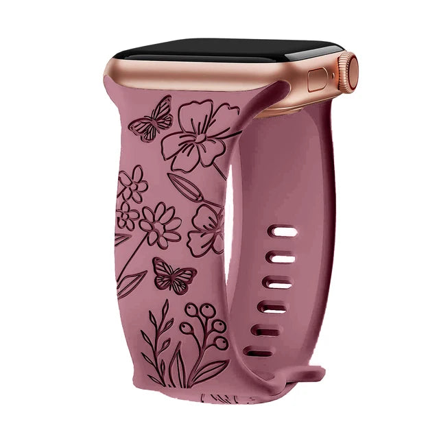 Silikon Uhrenarmband mit Blumengravur für Apple Watch