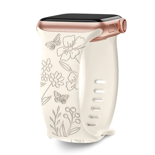 Silikon Uhrenarmband mit Blumengravur für Apple Watch