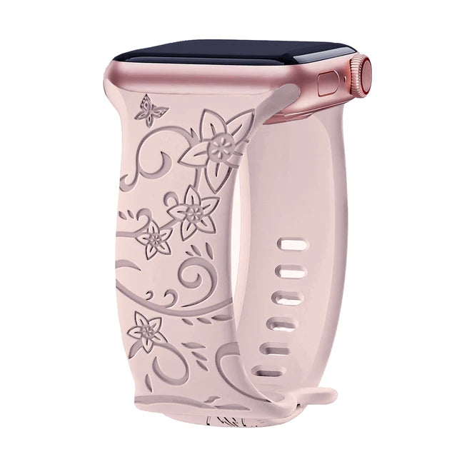Silikon Uhrenarmband mit Blumengravur für Apple Watch