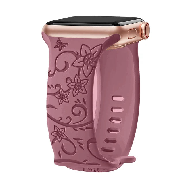 Silikon Uhrenarmband mit Blumengravur für Apple Watch