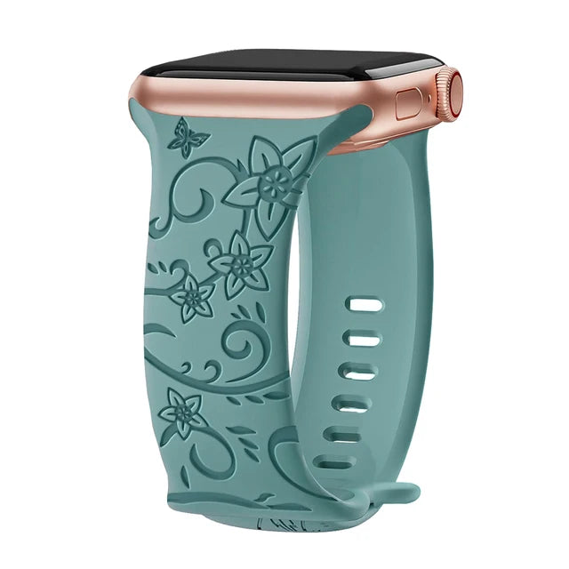 Silikon Uhrenarmband mit Blumengravur für Apple Watch