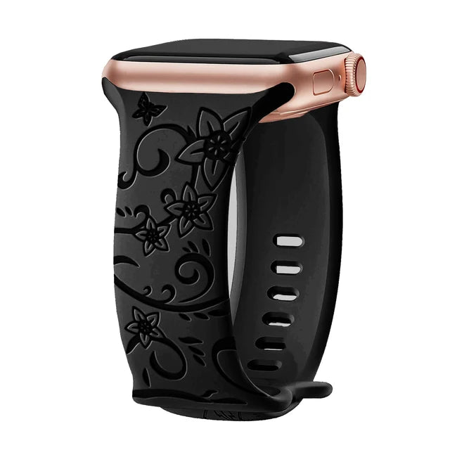 Silikon Uhrenarmband mit Blumengravur für Apple Watch