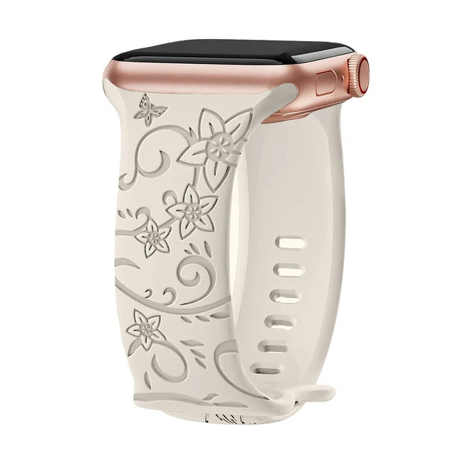 Silikon Uhrenarmband mit Blumengravur für Apple Watch