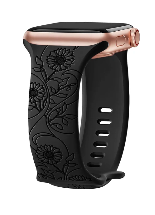 Silikon Uhrenarmband mit Blumengravur für Apple Watch