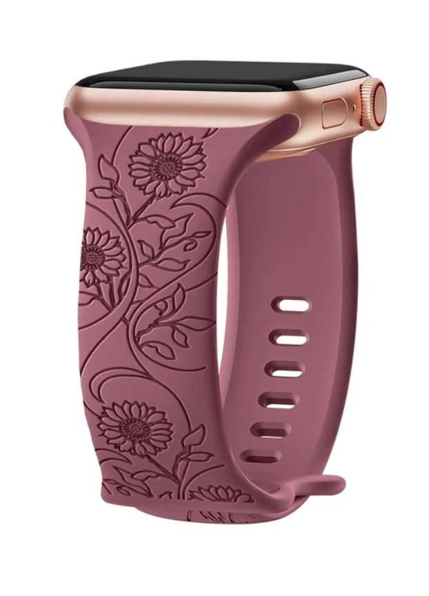 Silikon Uhrenarmband mit Blumengravur für Apple Watch