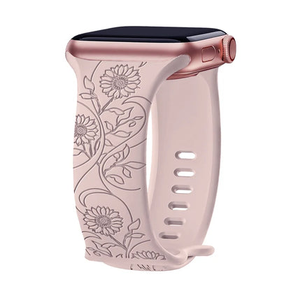 Silikon Uhrenarmband mit Blumengravur für Apple Watch verschiedene Farben