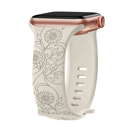 Silikon Uhrenarmband mit Blumengravur für Apple Watch verschiedene Farben