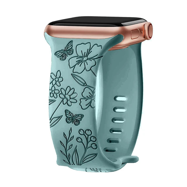 Silikon Uhrenarmband mit Blumengravur für Apple Watch