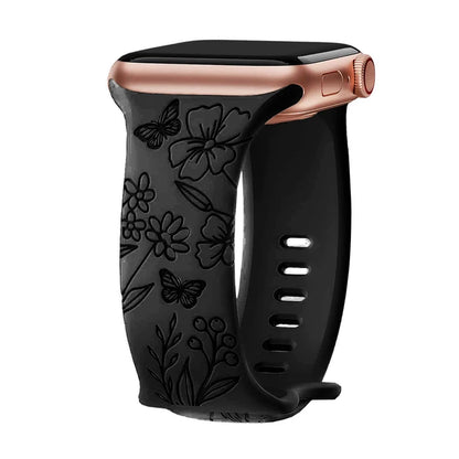 Silikon Uhrenarmband mit Blumengravur für Apple Watch verschiedene Farben