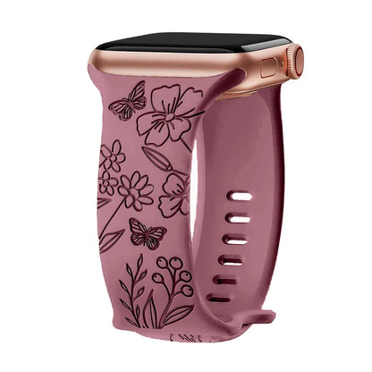 Silikon Uhrenarmband mit Blumengravur für Apple Watch verschiedene Farben
