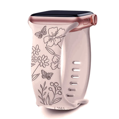 Silikon Uhrenarmband mit Blumengravur für Apple Watch verschiedene Farben