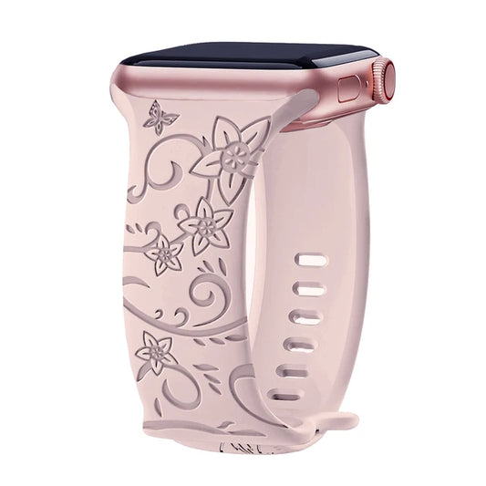 Silikon Uhrenarmband mit Blumengravur für Apple Watch
