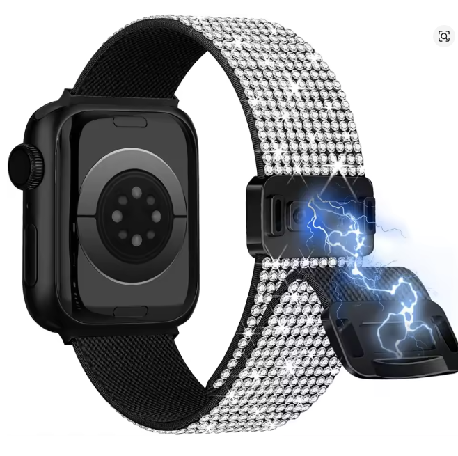 Nylon-Magnetarmband mit Glitzersteinen für Apple Watch verschiedene Farben