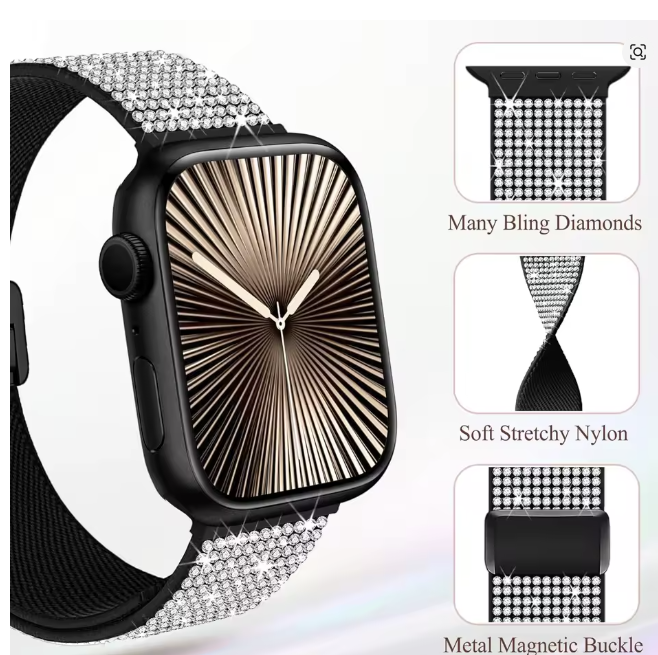 Nylon-Magnetarmband mit Glitzersteinen für Apple Watch verschiedene Farben