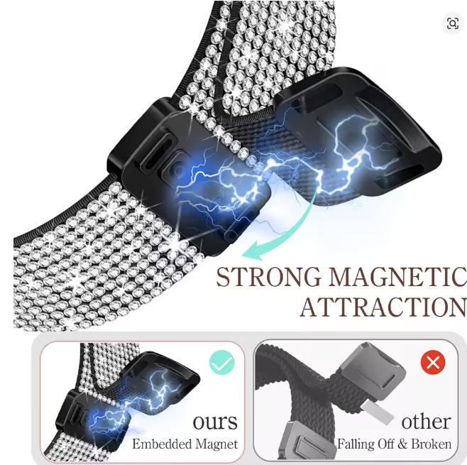 Nylon-Magnetarmband mit Glitzersteinen für Apple Watch verschiedene Farben