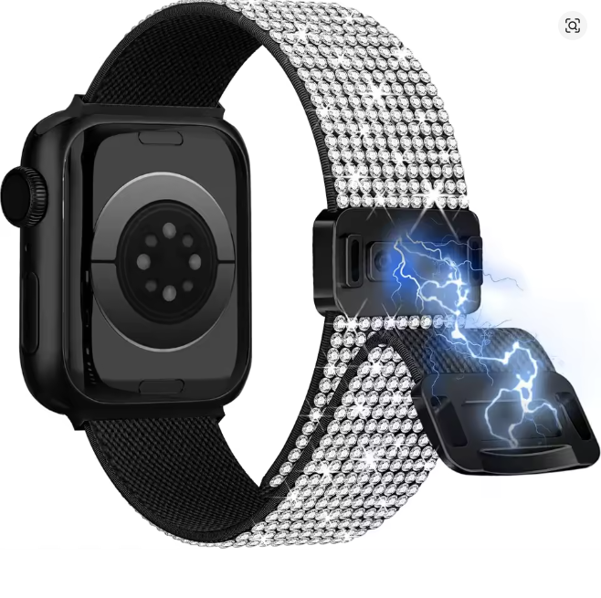 Nylon-Magnetarmband mit Glitzersteinen für Apple Watch verschiedene Farben
