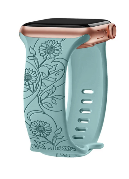 Silikon Uhrenarmband mit Blumengravur für Apple Watch verschiedene Farben
